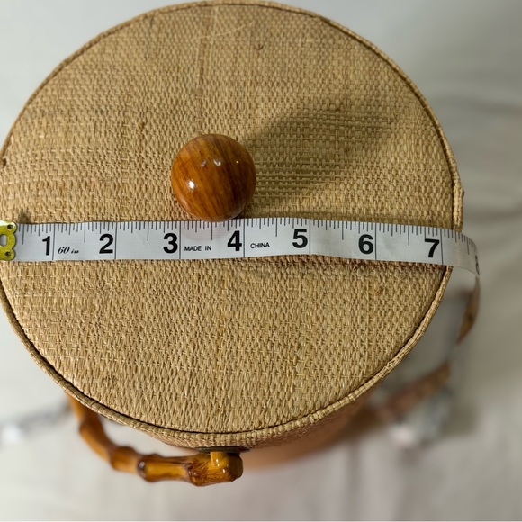 VINTAGE MCM 60s Collectible Americana Faux Bamboo Handles Cane Woven Ice Bucket - Picture 6 of 11